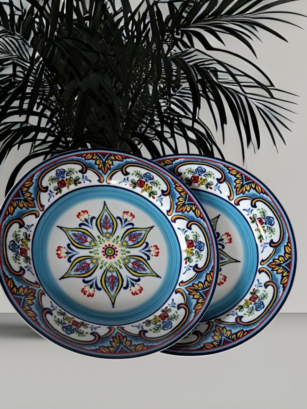 Set of 2 Euro Ceramica Zanzibar Dinner Plates 10 3/4" Plate Spanish Floral Dish